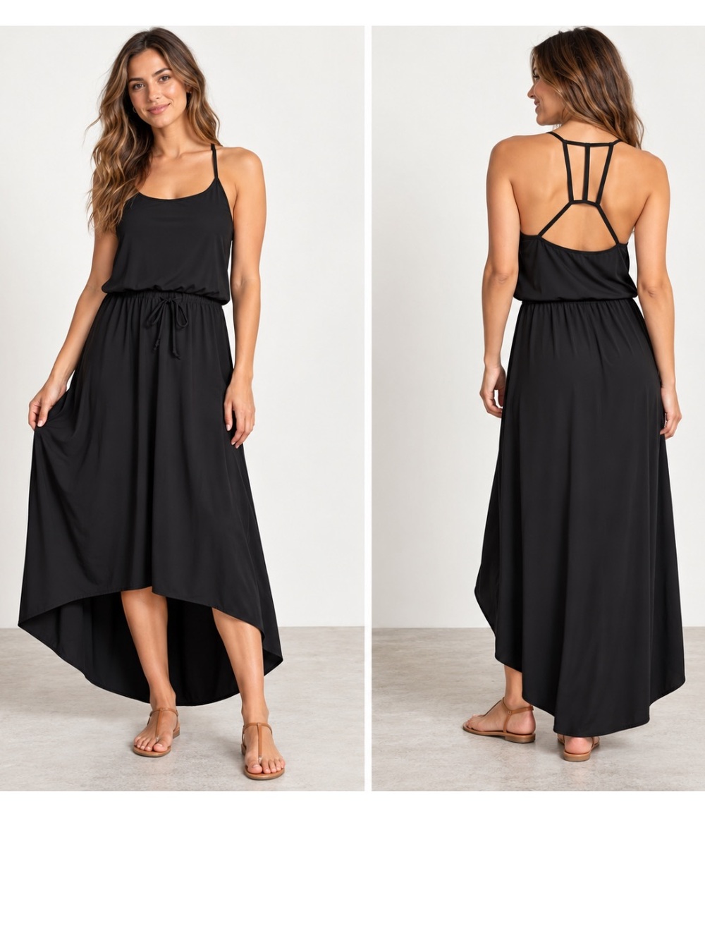 Athleta Novella Hi-Lo Maxi Dress Black Size 8 Strappy Back